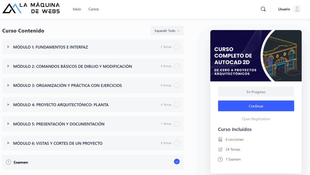 estructura y secciones de un curso