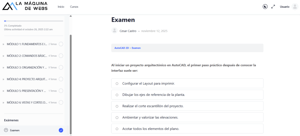 examen al finalizar un curso