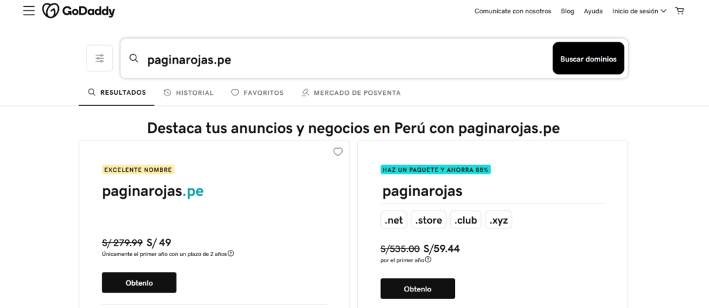 En Goddy si se encuentra disponible paginasrojas.pe